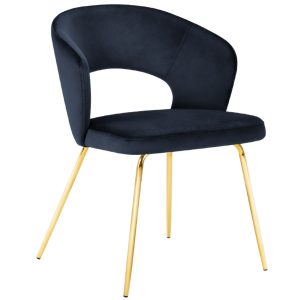 Tmavě modrá sametová jídelní židle MICADONI WEDI  - Výška80 cm- Šířka 56 cm