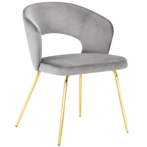 Světle šedá sametová jídelní židle MICADONI WEDI  - Výška80 cm- Šířka 56 cm