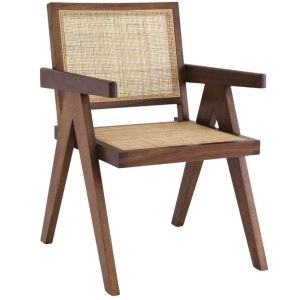 Hnědá dřevěná jídelní židle Eichholtz Aristide s ratanovým výpletem  - Výška90 cm- Šířka 57cm