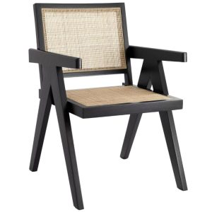 Černá dřevěná jídelní židle Eichholtz Aristide s ratanovým výpletem  - Výška90 cm- Šířka 57cm