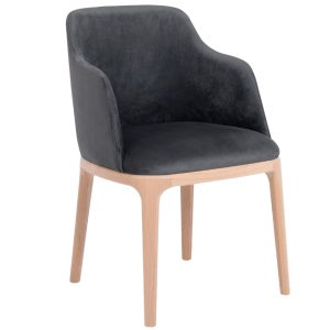 Nordic Design Tmavě šedá sametová jídelní židle Lola s područkami  - Výška82 cm- Šířka 53 cm