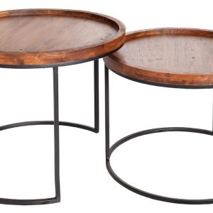 Moebel Living Set masivních odkládacích stolků Walter s černou podnoží 55/50 cm  - Výška40 / 45 cm- Šířka 50 / 55 cm