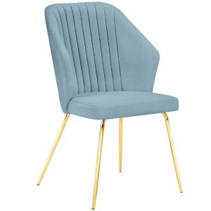 Světle modrá sametová jídelní židle MICADONI COBRA  - Výška92 cm- Šířka 66 cm