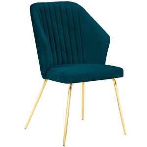 Petrolejově modrá sametová jídelní židle MICADONI COBRA  - Výška92 cm- Šířka 66 cm