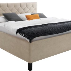 Béžová koženková dvoulůžková postel Meise Möbel San Remo 180 x 200 cm s úložným prostorem  - Šířka190 cm- Hloubka 215 cm