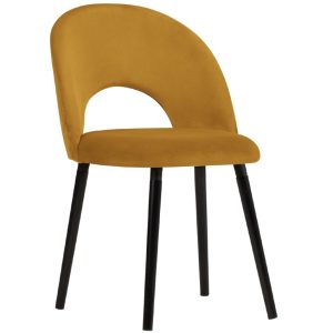Žlutá sametová jídelní židle MICADONI TANTI  - Výška82 cm- Šířka 51 cm