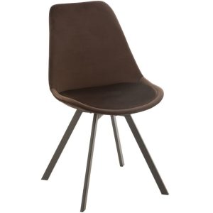 Tmavě hnědá sametová jídelní židle J-line Helene  - Výška84 cm- Šířka 55 cm