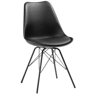 Černá koženková jídelní židle Kave Home Ralf s kovovou podnoží  - Výška86 cm- Šířka 48 cm
