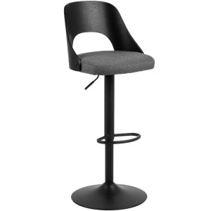 Scandi Černá kovová barová židle s šedým sedákem Marianne 62-84 cm  - Šířka47 cm- Hloubka 50