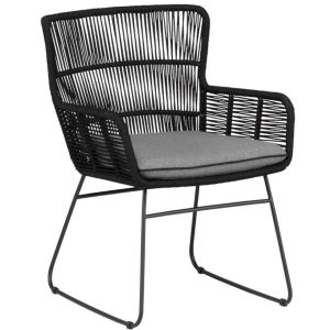Hoorns Antracitově šedá kovová zahradní židle Avril s výpletem  - Výška87 cm- Šířka 67 cm