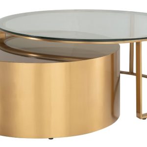 Set dvou zlatých konferenčních stolků Richmond Orlan 80/105 cm  - Výška35/41 cm- Průměr 80/105 cm