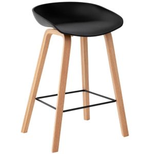 Černá plastová barová židle Somcasa Ruth 74 cm s dřevěnou podnoží  - Výška74 cm- Šířka 50 cm