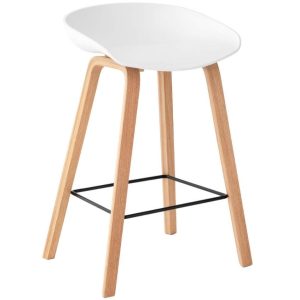 Bílá plastová barová židle Somcasa Ruth s dřevěnou podnoží 74 cm  - Výška74 cm- Šířka 50 cm