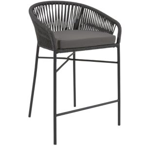 Černá pletená barová židle Kave Home Yanet 65 cm  - Výška85 cm- Šířka 55 cm