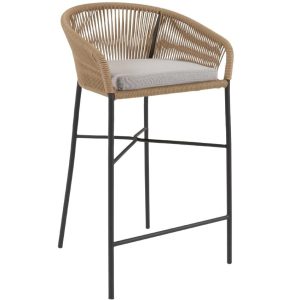 Béžová pletená barová židle Kave Home Yanet 80 cm  - Výška110 cm- Šířka 50 cm