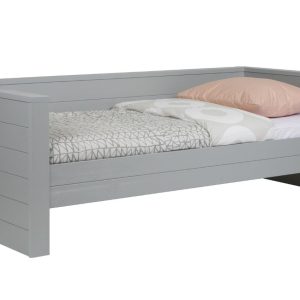 Hoorns Světle šedá borovicová postel Koben se zvýšeným okrajem 90x200 cm  - Výška73 cm- Šířka 219 cm
