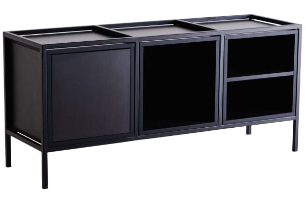 Nordic Design Černá nízká komoda Skipo 145 x 40 cm  - Výška88 cm- Šířka 145 cm