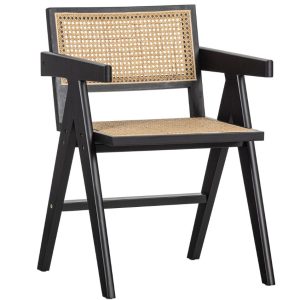 Hoorns Černá borovicová jídelní židle Ginniena s výpletem  - Výška80 cm- Šířka 54 cm