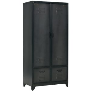 Hoorns Černá kovová šatní skříň Gym 190 cm  - Výška190 cm- Šířka 90 cm