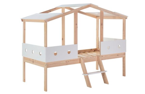 Bílá borovicová dětská postel Marckeric Compte 90 x 190 cm  - Výška165 cm- Šířka 206 cm