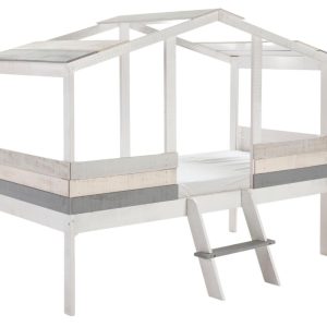Šedá borovicová dětská postel Marckeric Ulises 90 x 190 cm  - Výška165 cm- Šířka 206 cm
