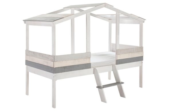Šedá borovicová dětská postel Marckeric Ulises 90 x 190 cm  - Výška165 cm- Šířka 206 cm