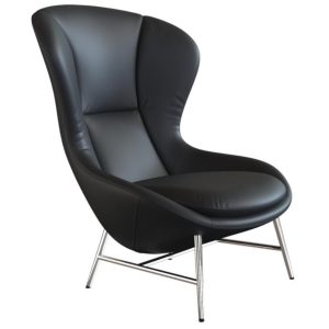 Černé kožené lounge křeslo FLEXLUX QUEEN  - Výška113 cm- Šířka 99 cm