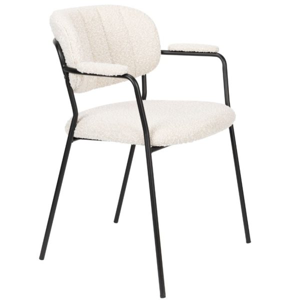 White Label Bílá látková jídelní židle WLL Jolien s područkami  - Výška78 cm- Šířka 60