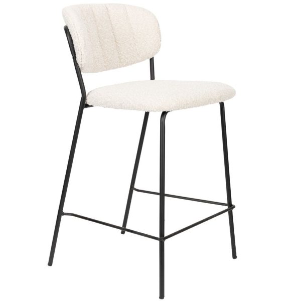 White Label Bílá látková barová židle WLL Jolien 65 cm  - Výška89 cm- Šířka 48 cm