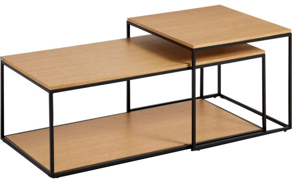 Set dvou dubových konferenčních stolků Kave Home Yoana 100x50/ 50x55 cm  - Výška35/43 cm- Šířka 100/50 cm
