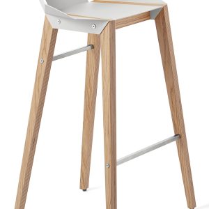 Bílá hliníková barová židle Tabanda DIAGO 75 cm s dubovou podnoží  - Výška88 cm- Šířka 48 cm