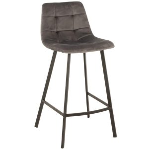 Šedá sametová barová židle J-line Morgy 69 cm  - výška95 cm- šířka 43 cm