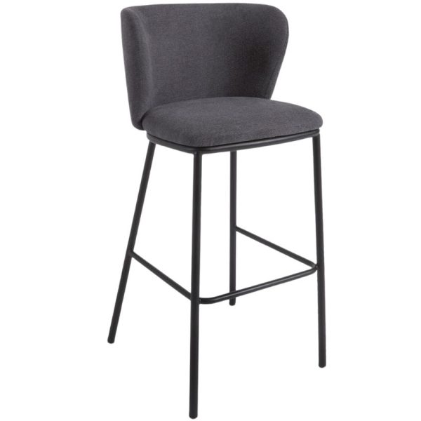 Tmavě šedá látková barová židle Kave Home Ciselia 75 cm  - Výška102 cm- Šířka 54 cm