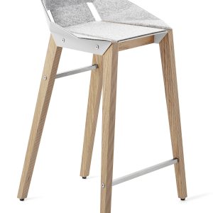 Bílá plstěná barová židle Tabanda DIAGO s dubovou podnoží 62 cm  - Výška75 cm- Šířka 46 cm