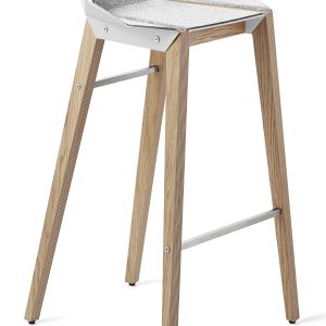 Bílá plstěná barová židle Tabanda DIAGO s dubovou podnoží 75 cm  - Výška88 cm- Šířka 48 cm