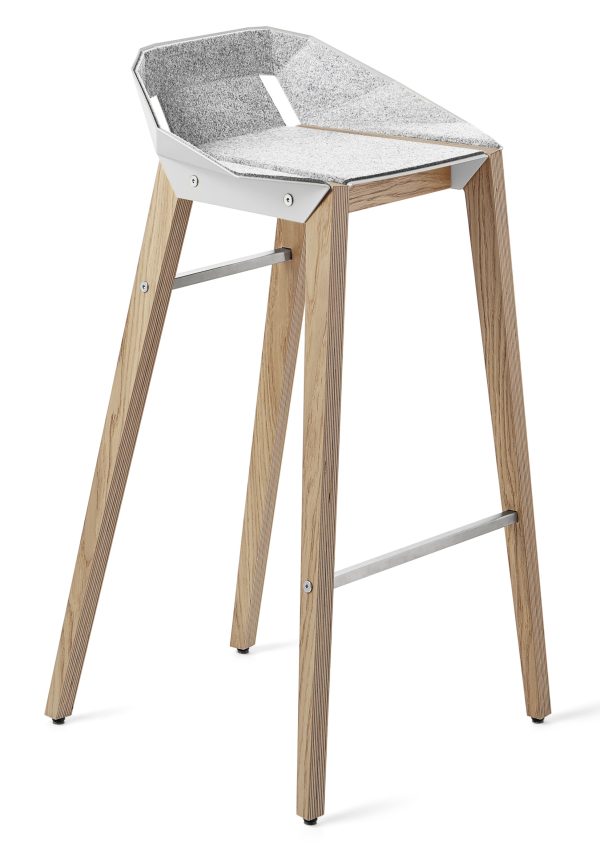Bílá plstěná barová židle Tabanda DIAGO s dubovou podnoží 75 cm  - Výška88 cm- Šířka 48 cm