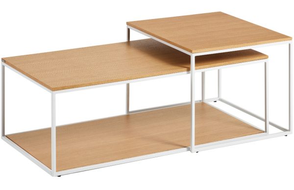Set dvou dubových konferenčních stolků Kave Home Yoana 100x50/ 50x55 cm s bílou podnoží  - Výška35/43 cm- Šířka 100/50 cm