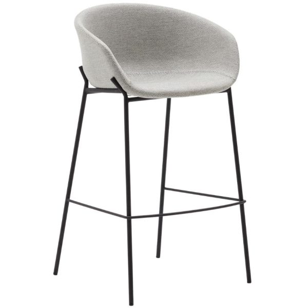 Světle šedá látková barová židle Kave Home Yvette 74 cm  - Výška99 cm- Šířka 60 cm