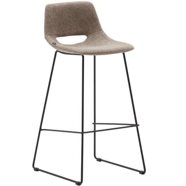 Hnědá látková barová židle Kave Home Zahara 76 cm  - Výška98 cm- Šířka 47 cm