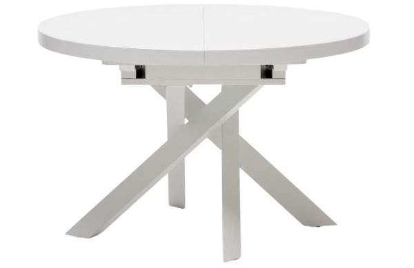 Bílý skleněný rozkládací jídelní stůl Kave Home Vashti 120 - 160 cm  - Výška76 cm- Šířka 120-160 cm