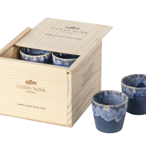 Dřevěný box s 8 modrými šálky na espresso COSTA NOVA GRESPRESSO 0