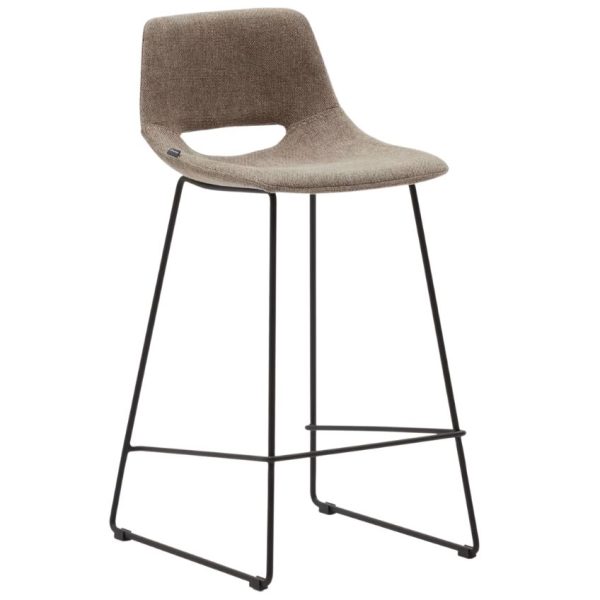 Hnědá látková barová židle Kave Home Zahara 65 cm  - Výška89 cm- Šířka 47 cm