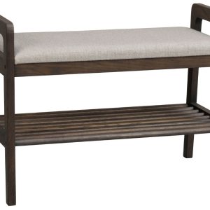 Hnědá dubová lavice ROWICO INVERNESS 75 cm s béžovým sedákem  - Výška55 cm- Šířka 75 cm