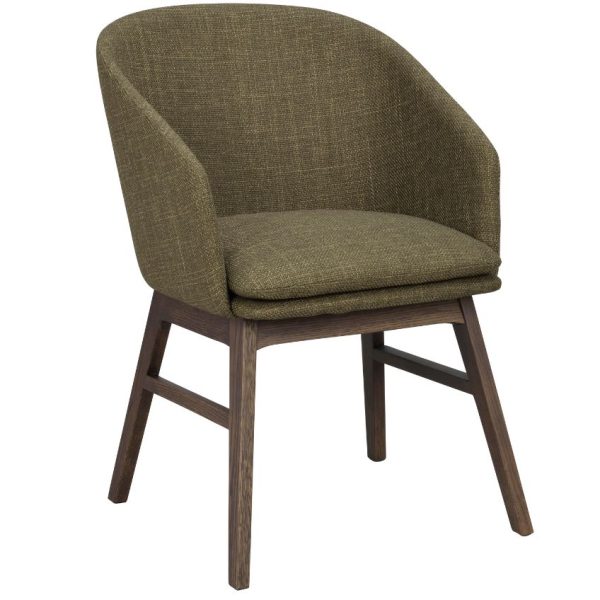Zelená látková jídelní židle ROWICO WINDHAM s hnědou podnoží  - Výška80 cm- Šířka 57 cm