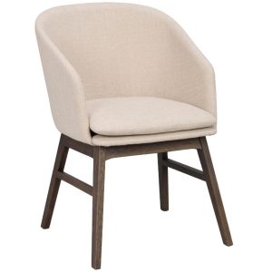 Béžová látková jídelní židle ROWICO WINDHAM s hnědou podnoží  - Výška80 cm- Šířka 57 cm