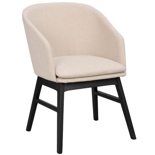 Béžová látková jídelní židle ROWICO WINDHAM s černou podnoží  - Výška80 cm- Šířka 57 cm