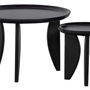 Hoorns Set dvou černých mangových konferenčních stolků Levitans 70/40 cm  - výška40/47 cm- průměr 40/70 cm