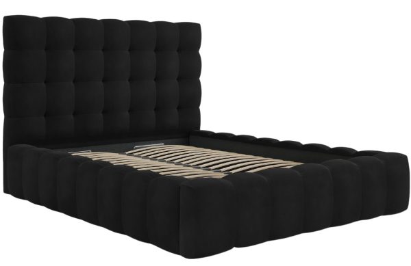Černá sametová dvoulůžková postel MICADONI Mamaia 160 x 200 cm s úložným prostorem  - Šířka185 cm- Výška 125 cm