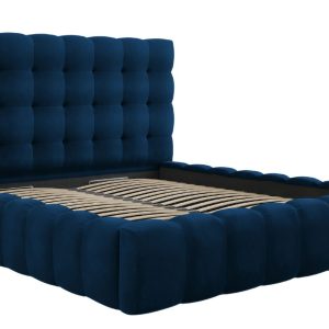 Královsky modrá sametová dvoulůžková postel MICADONI Mamaia 180 x 200 cm s úložným prostorem  - Šířka205 cm- Výška 125 cm