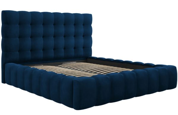 Královsky modrá sametová dvoulůžková postel MICADONI Mamaia 180 x 200 cm s úložným prostorem  - Šířka205 cm- Výška 125 cm